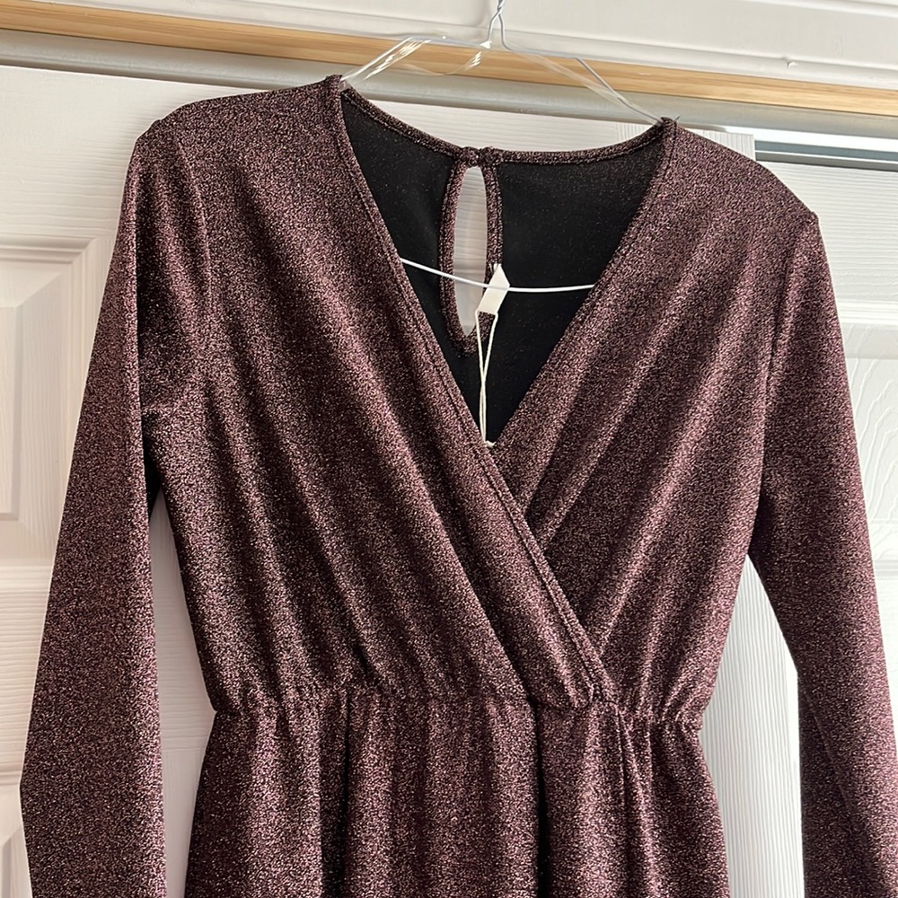 NWT Pink blush size medium purple sparkle long sleeve dress.